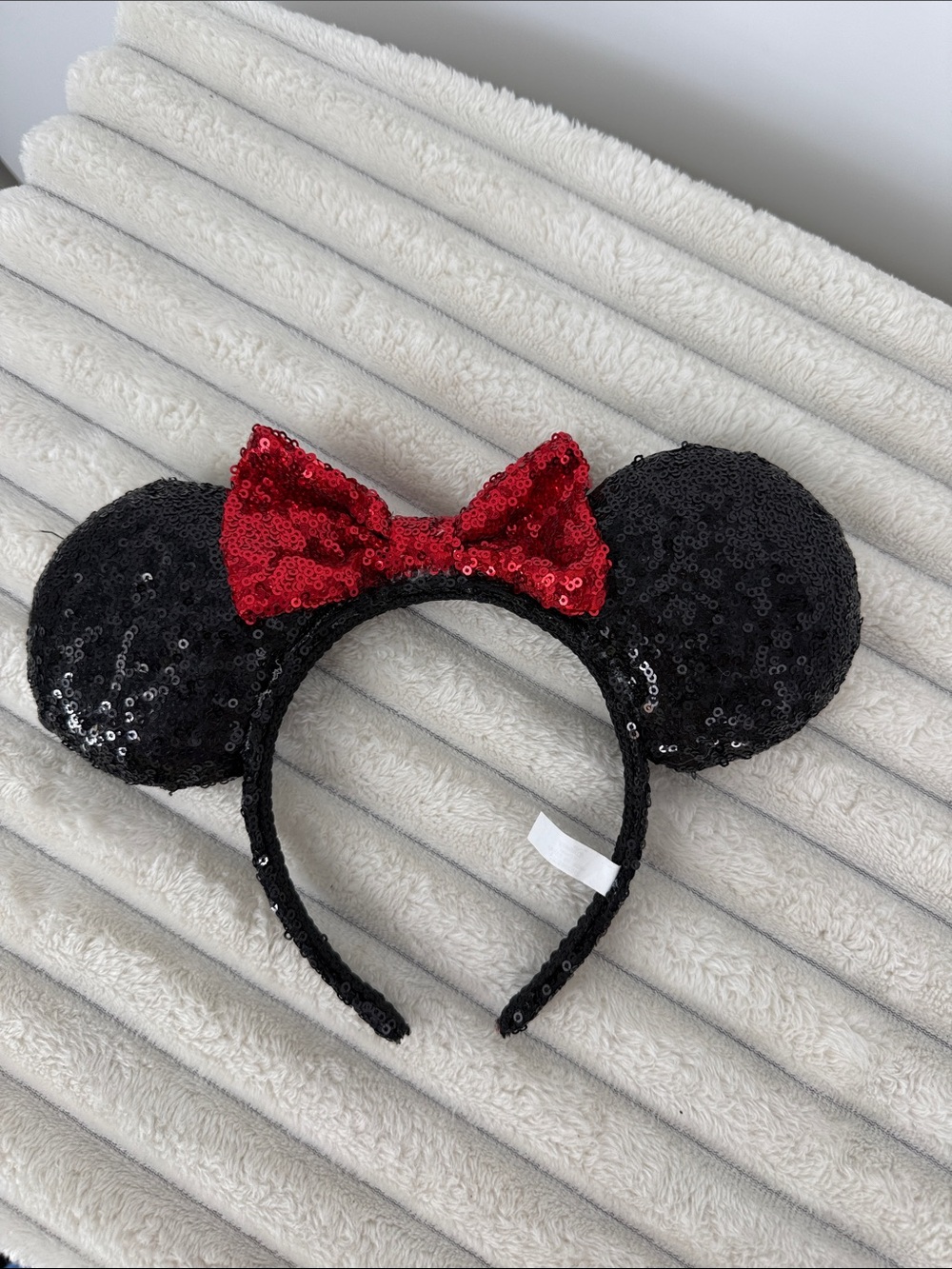 Disney Black Sequin Minnie Ear Headband with Red Sequin Bow